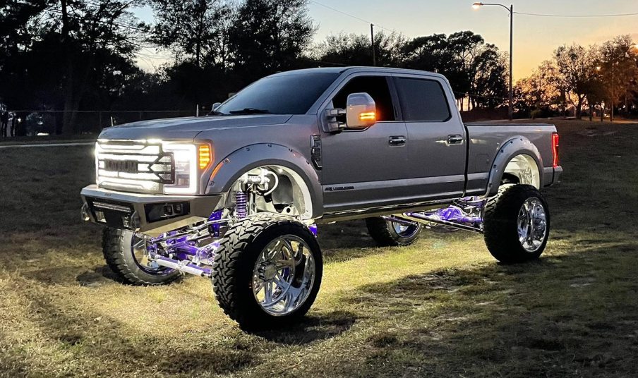 Custom lifted F-250 super duty with custom LED lighting by Bandit Customs